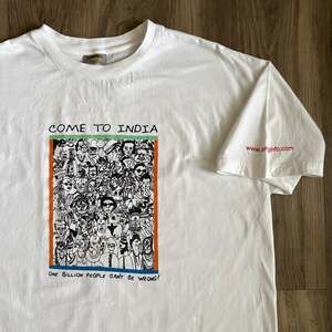Vintage String Info India T-Shirt Men's Size XL White Rare Come To India Art